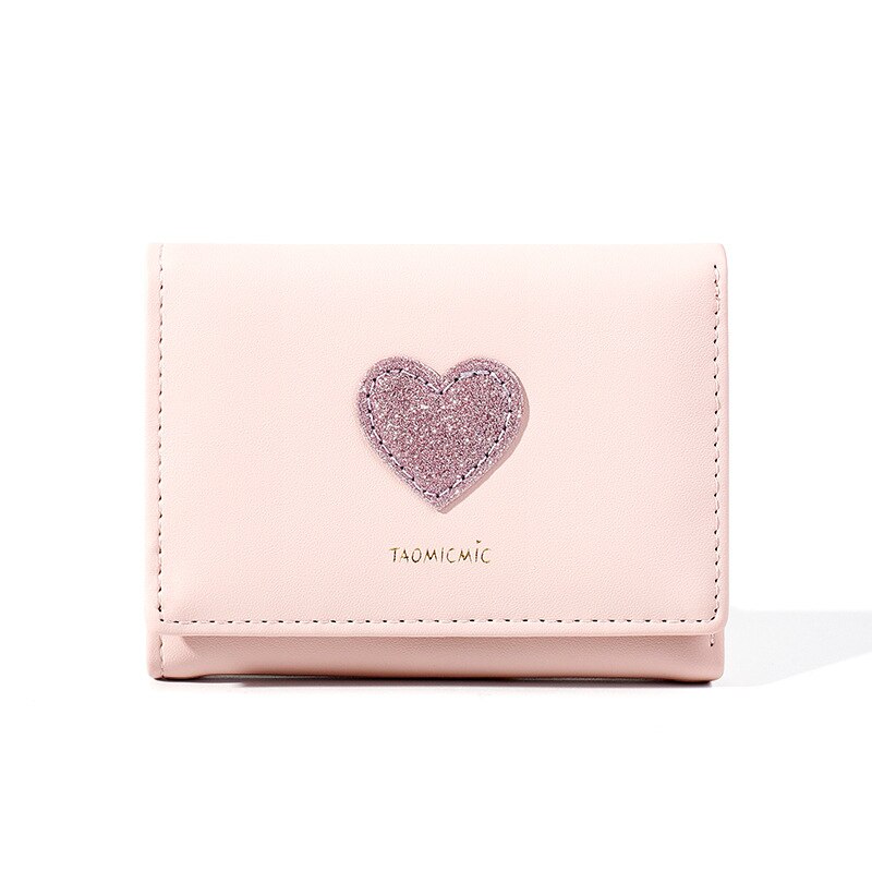 Cute Women Wallets Love Pattern Sequin Mini Wallet Women Short Three Tiered Folding Wallet Clutch Bag Lady Coin Purse