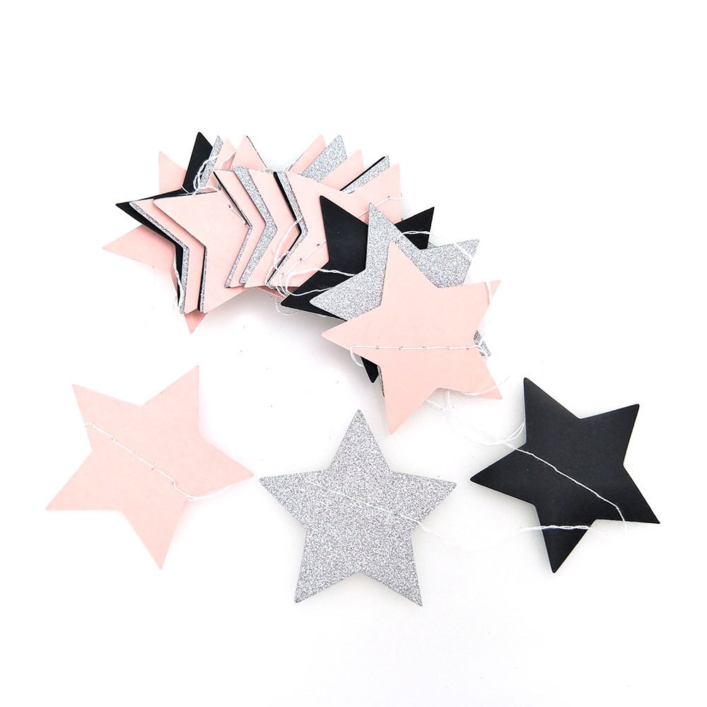 2M Papier Guirlande Star Shape String Banners Baby Shower Meisjes Bunting Opknoping Papier Gelukkige Verjaardag Wedding Party Home Decoration: PinkBlackSilver