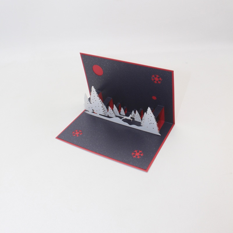 3D Handmade Night In The Forest Christmas Eve Paper Invitation Greeting Cards PostCard Merry Christmas Children Year
