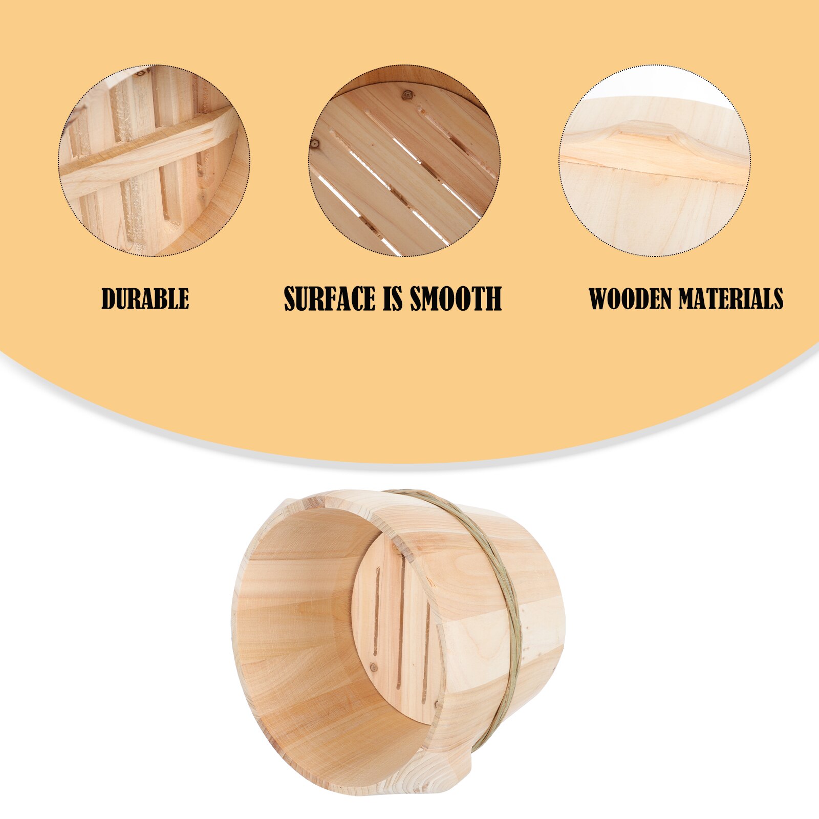 Cuiseur à vapeur de riz domestique avec couvercle, seau en bois naturel, 1 pièce