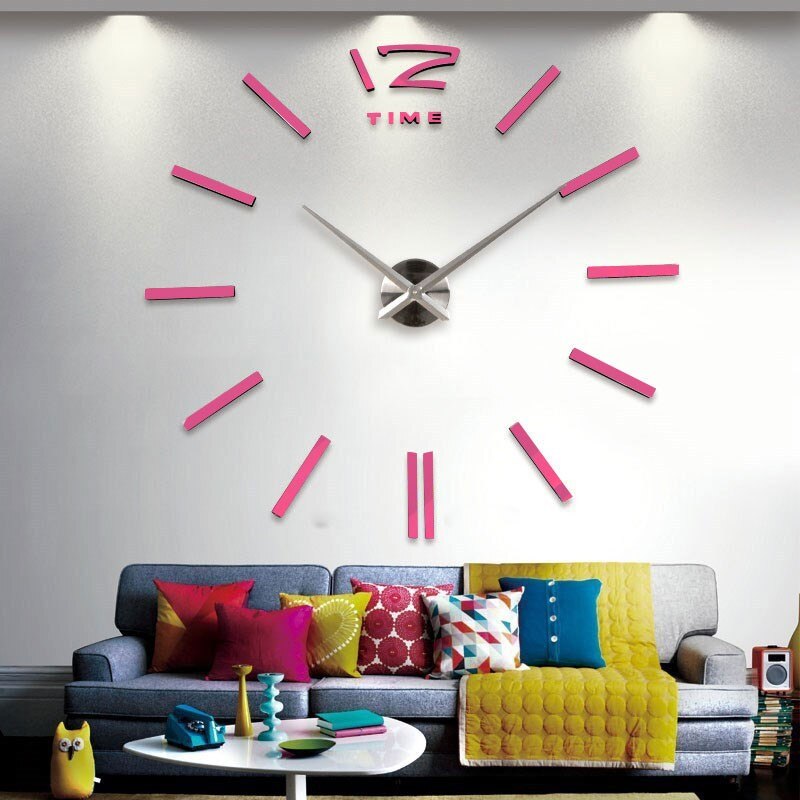 Horloge murale 3D de grande taille, miroir autocollant, décoration de la maison, pour salle de réunion,: Pink S / 37inch