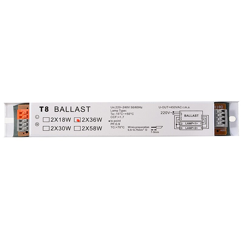 Balastro electrónico T8, lámpara fluorescente de 2x36W, accesorios de iluminación eléctrica, ahorro de energía, 50/60Hz, 1 ud.