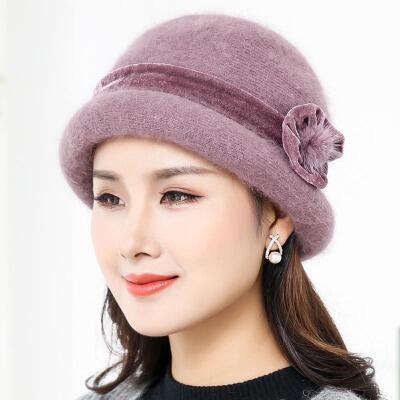Dam vinter varm mössa 100%  kanin ull varma blomma floppy hattar för kvinnor medelålders kvinnliga hink fedoras hattar för mamma: 12