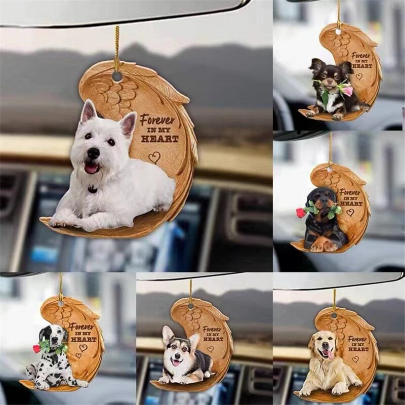 Pendentif ailes d&#39;ange chien, ornement de voiture mignon pendentif ailes de chien, sac à dos automobile, dessin animé porte-clés pour décoration de rétroviseur