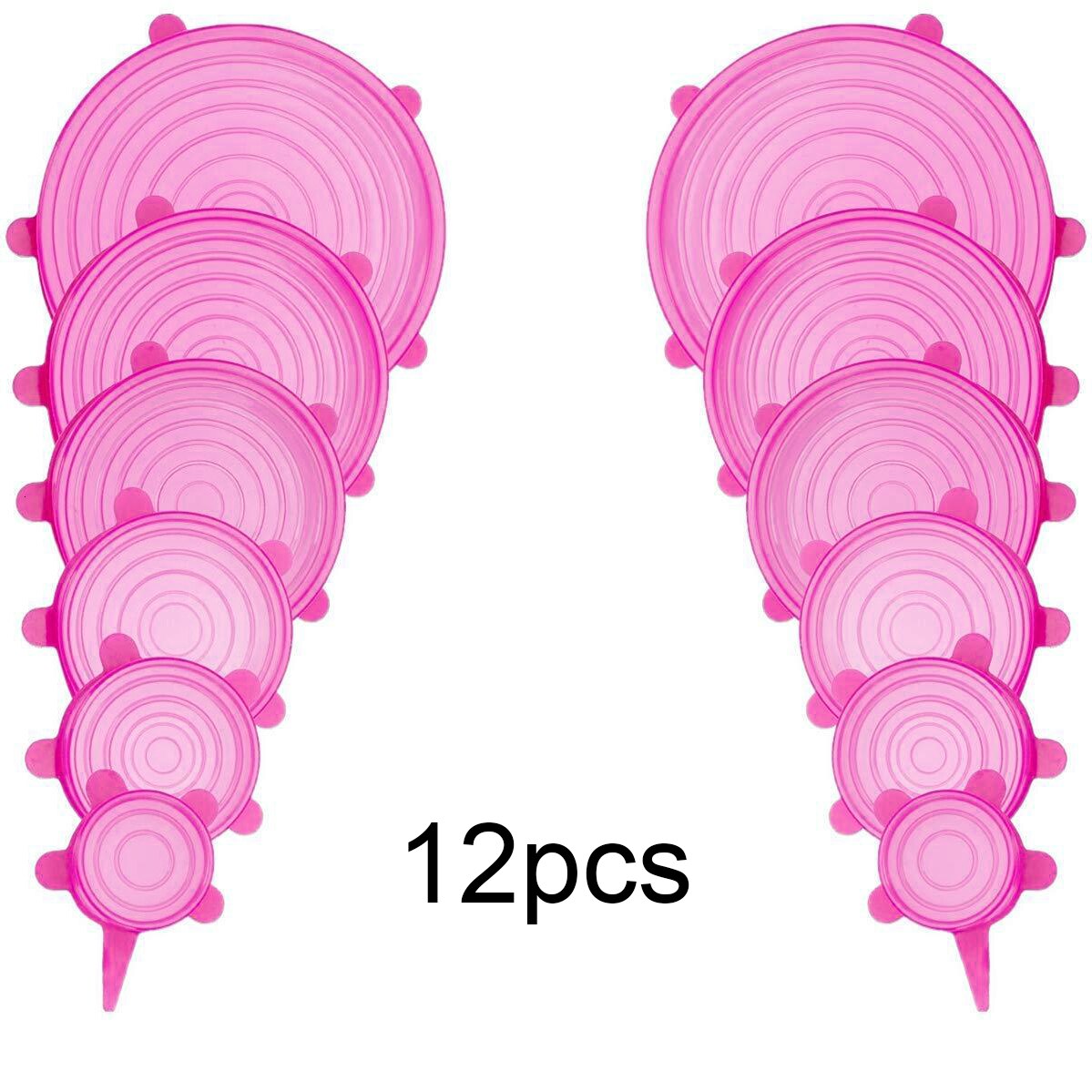 6/12 stk Silikonestrekklokk - Gjenbrukbare Bolle- og Grytelokk - holder matte frisk: 12 stk rosa