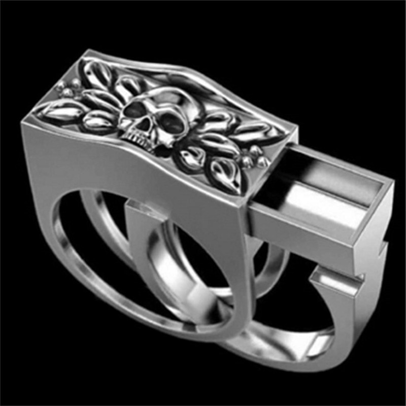 Anillo de calavera Punk Hiphop para hombre, caja Invisible creativa, almacenamiento de dedo, amistad, de , joyería e833: 6 / Blanco