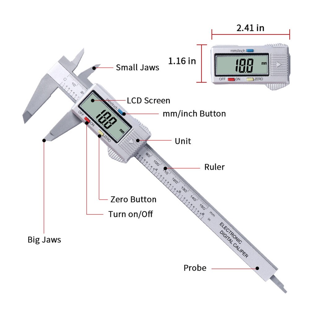 6Inch 150mm Plastic Fiber Electronic Digital Vernier Caliper Gauge Micrometer Measuring Tool Measuring Instrument Digital Ruler