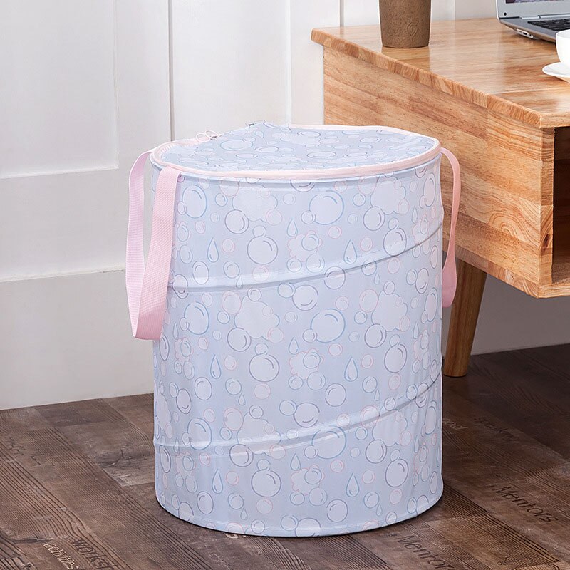 Folding Storage Basket Dirty Clothes Basket Oxford With Zipper Cover Clothing Toy Organizer LaundryBasket Home Storage Bucket: 30x40cm / Bubble