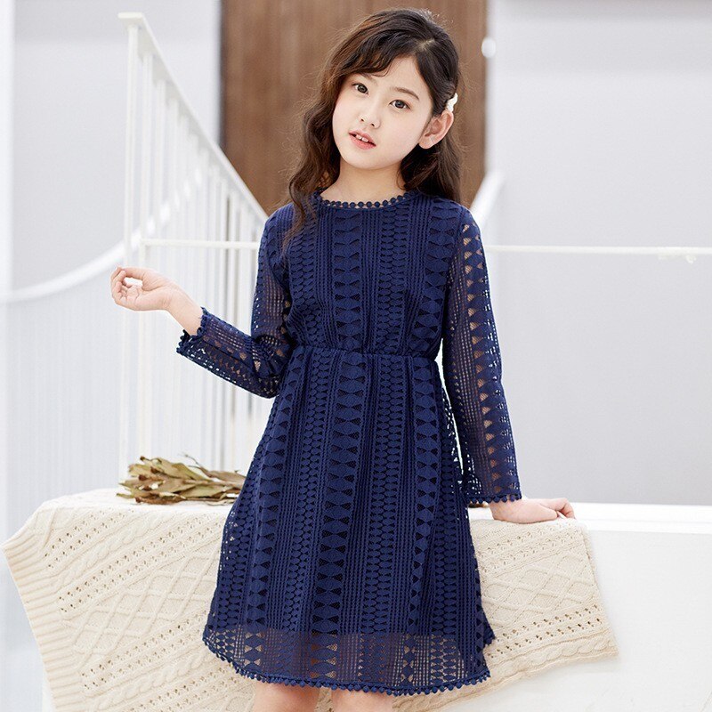 freundlicher Kleider Teenager Weiß Blau Hochzeit Party Kleid Spitze Mädchen Kleid Langarm freundlicher Kleidung Frühling Herbst 6 8 10 12 14 16: Blau / 4T