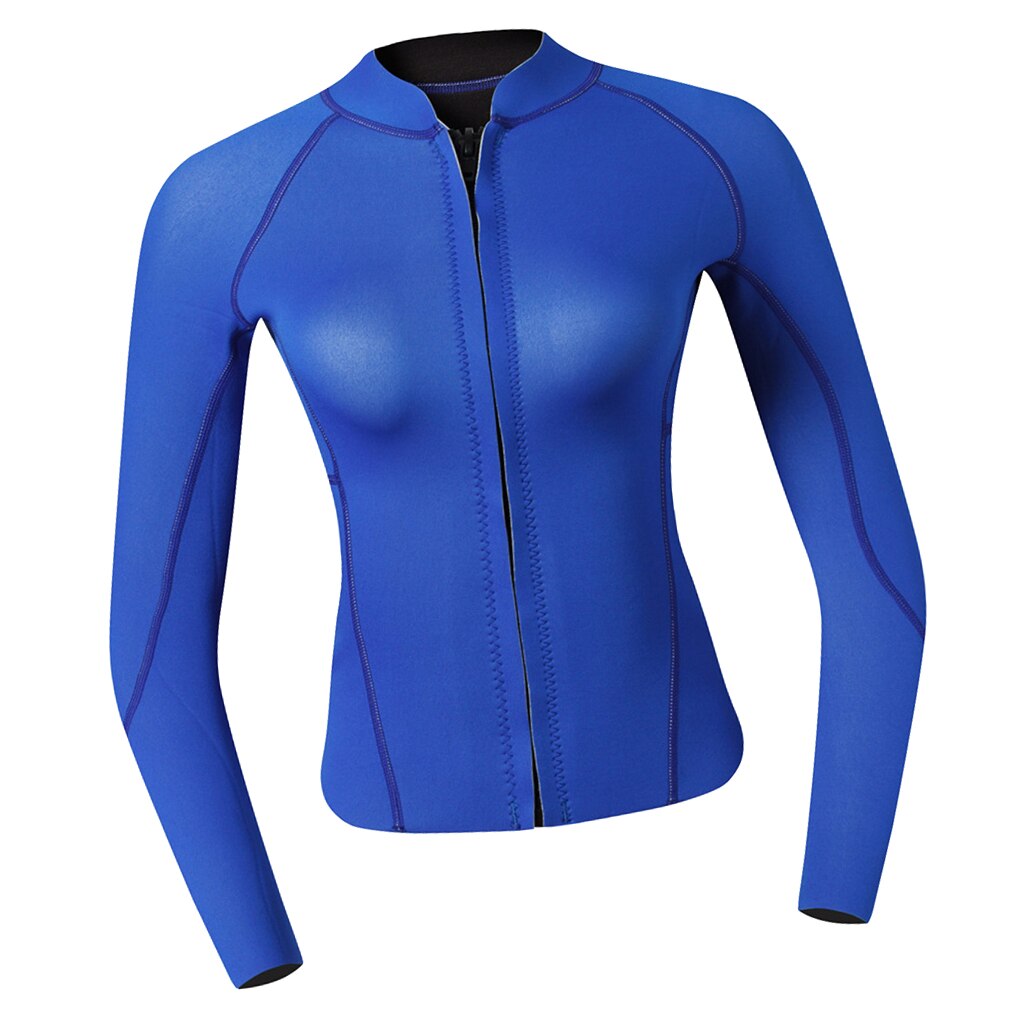 Traje de buceo para mujer, traje de 2mm, camisa superior, chaqueta de natación, azul