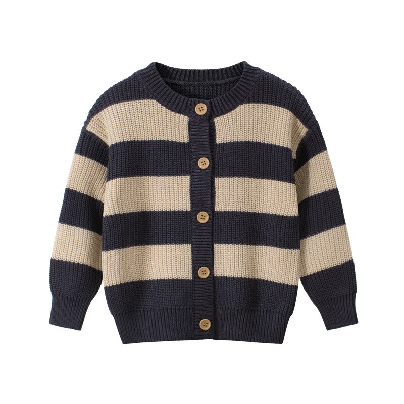 Pull à rayures pour bébé garçon, pull en coton tricoté, décontracté et ample pour enfant en bas âge, vêtements d'automne et d'hiver: Khaki / 10