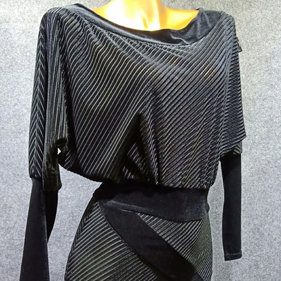 Long Sleeve V Neck Stripped Latin Dance Dress Dancing Performance Women Dress Ballroom Samba Tango W279