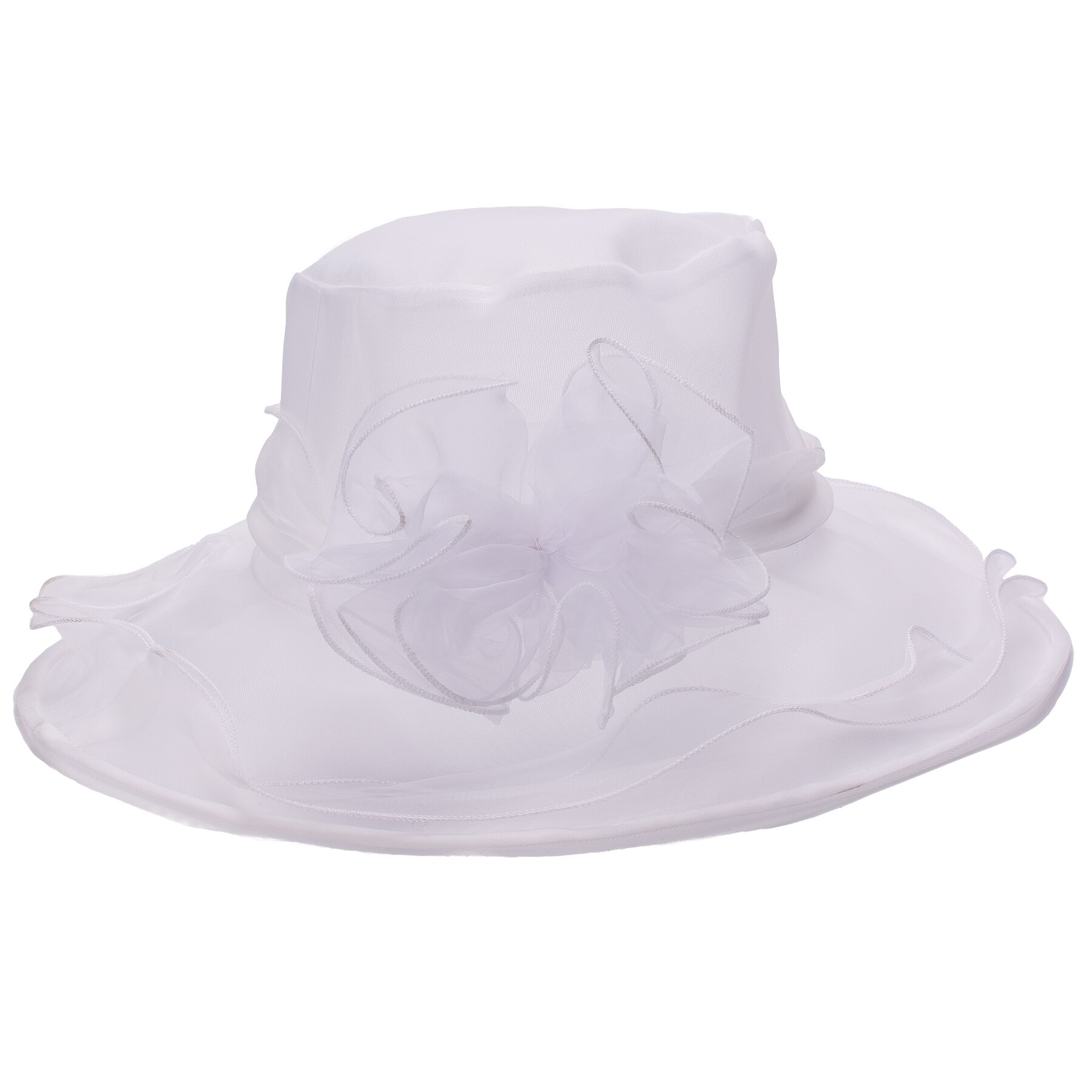 Lawliet Summer Hats for Women Organza Wide Brim Sun Hat Kentucky Derby Wedding Church Tea Party Floral Cap A002: White