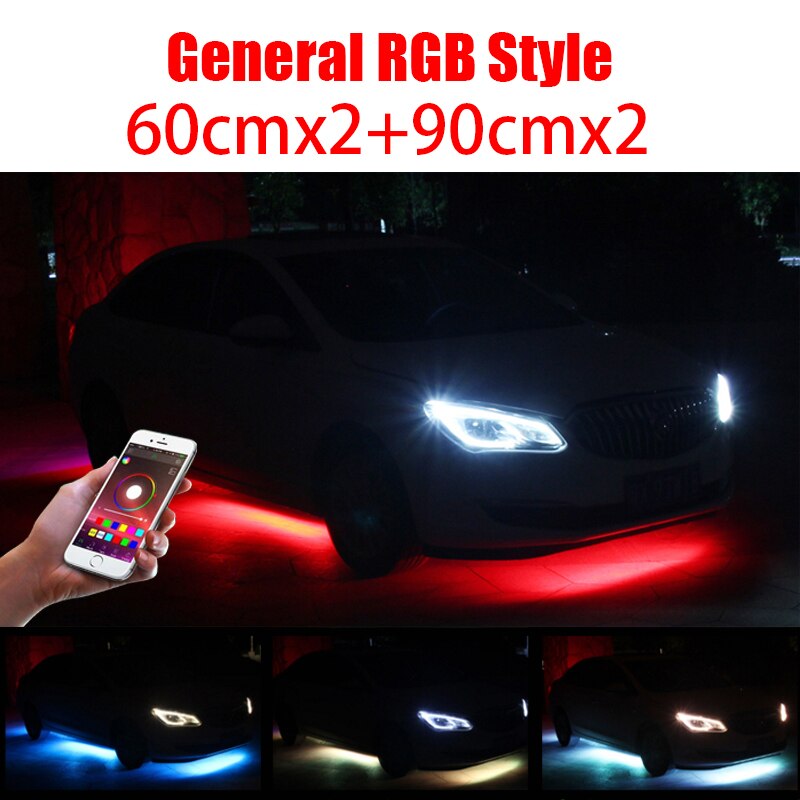 Bil underglød neon accent led strip lys app kontrol rgb auto udvendig undervogn dekorativ ambient atmosfære lampe: Normal 60 x 2-90 x 2