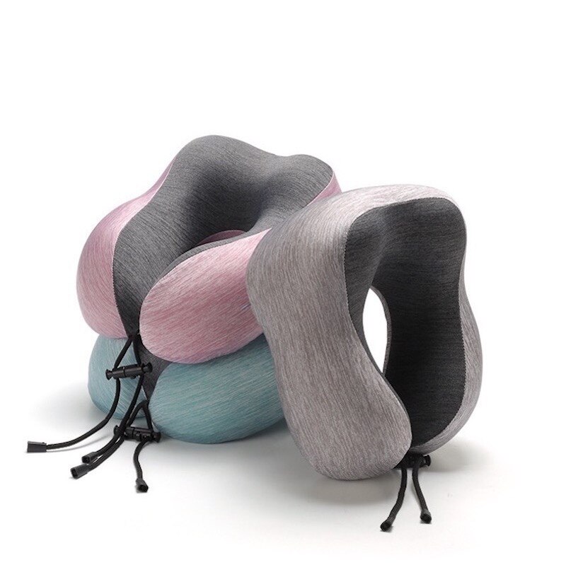 Almohada de espuma de memoria en forma de U para el cuidado de la salud Cervical, almohada suave de viaje, almohada para avión, cojín azul para el cuello