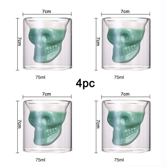 Halloween Skull Head Crystal Fles Whiskey Vodka Wijn Decanter Fles Whisky Glas Bier Glas Geesten Cup Water Glas Bar Thuis: 75ML-4PC