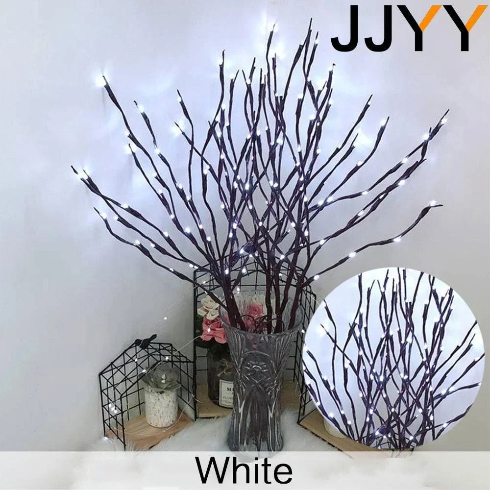 Luces LED de rama brillantes, luces decorativas con pilas, adecuadas para decoración del hogar, bodas, fiestas, festivales, Navidad: Blanco lechoso
