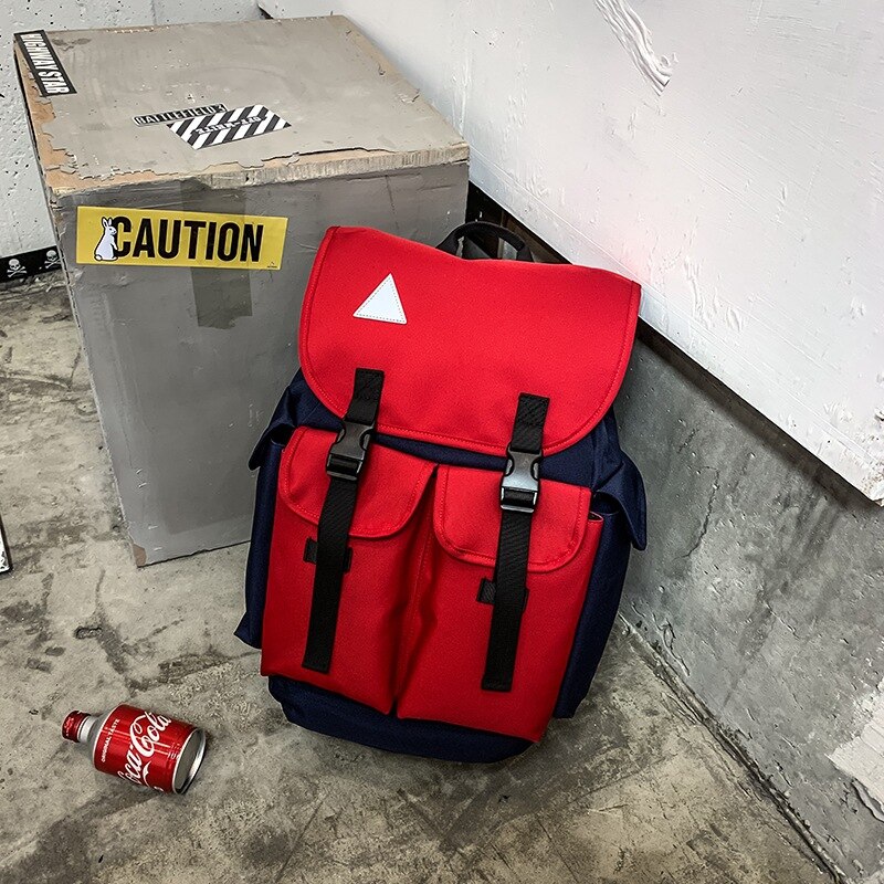Unisex Oxford Backpack - Fashion Style - Zipper Closure - Interior Compartment - External Frame: Red and blue