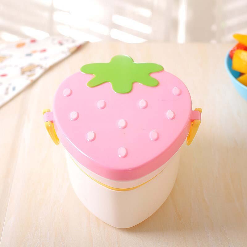 Cartoon Healthy Lunch Box Cute Kids Microwave Oven Children Bento Boxes Lunchbox BPA Free: Pink Strawberry