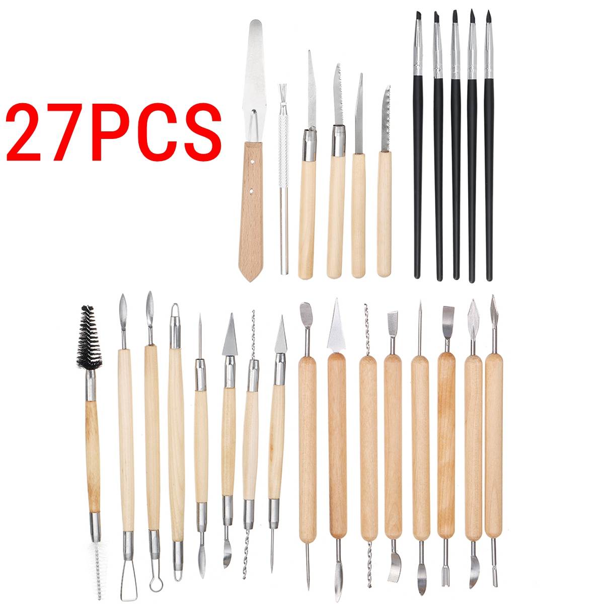 61PCS Ceramic Clay Tools Set Polymer Clay Tools Pottery Tools Set Wooden Pottery Sculpting Clay Cleaning Tool Set tool sculpture: 27PCS