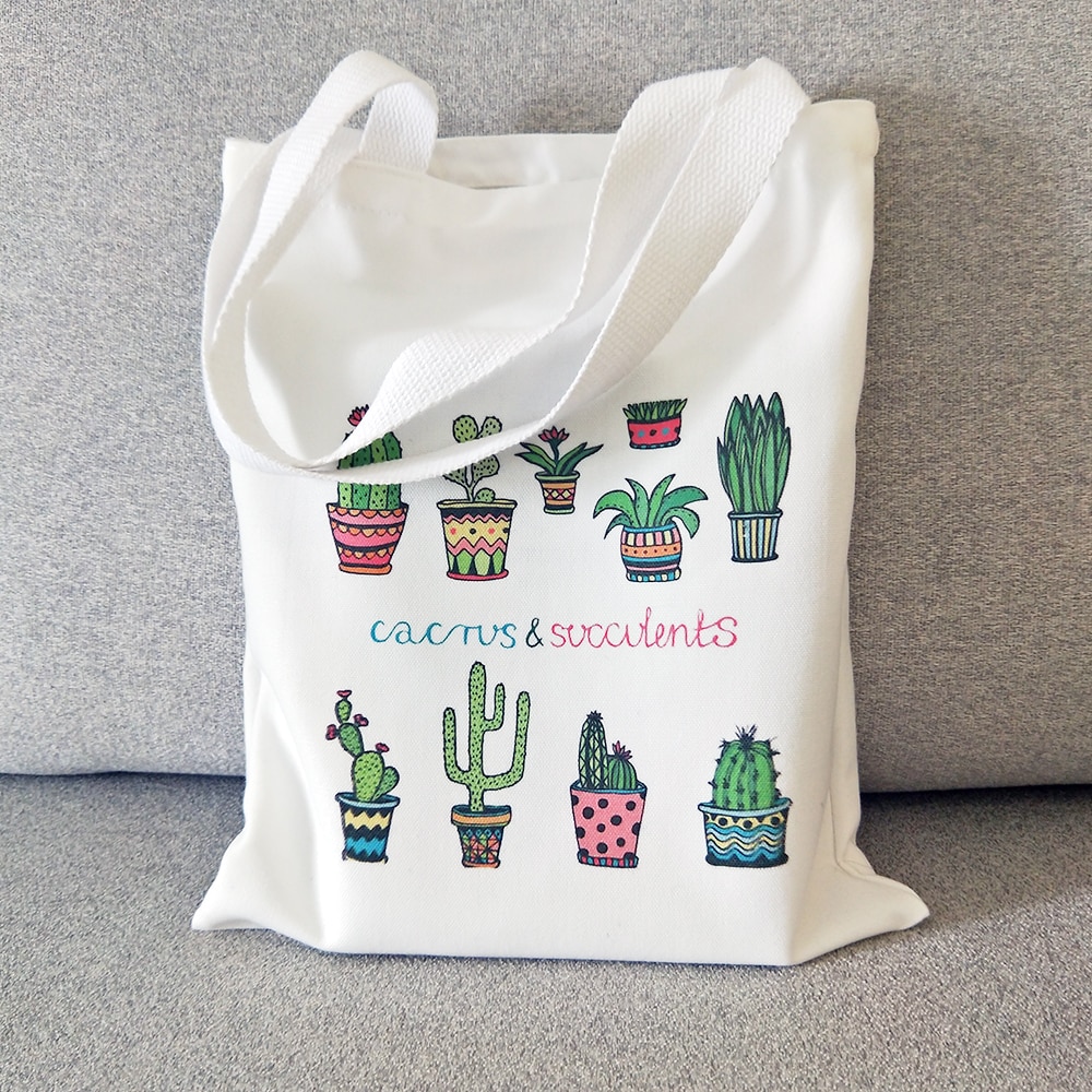 Vrouwen Schoudertassen Handtassen Cactus Herbruikbare Boodschappentas Leuke Tote Student Boeken Tassen Stof Canvas