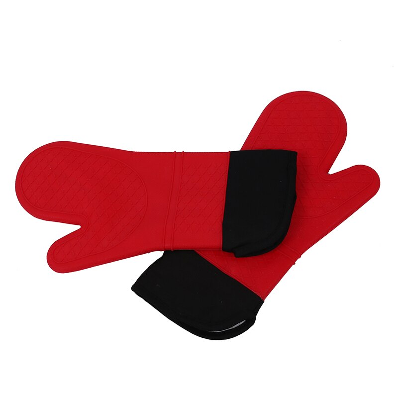 Manique de gant de mitaine de four de cuisine de Silicone rouge de 2 pièces avec la couture Extra longue de douille de toile pour griller et BBQ/barbecue Hea: Default Title
