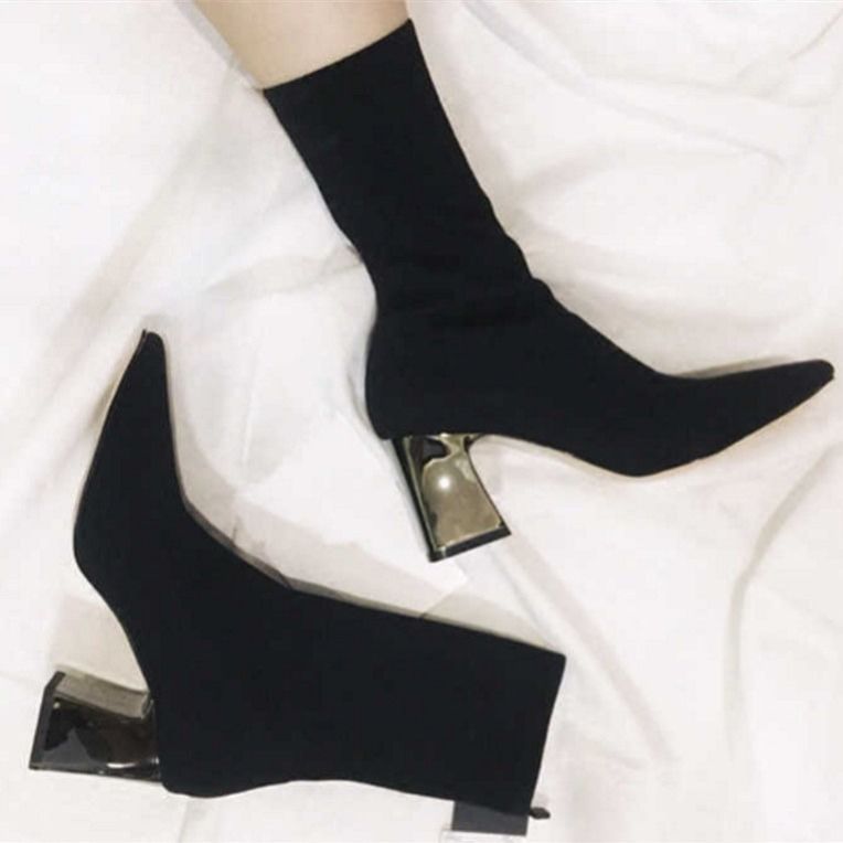 wolle strecken Stiefel frauen Über-sterben-knie Dünne Strumpf Stiefel Dick hochhackigen Dünne Stiefel socken Stiefel Kurze Stiefel