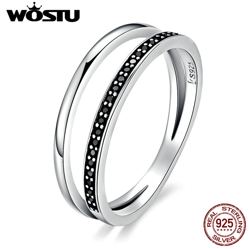 WOSTU nouvelle 100% 925 argent Sterling noir et blanc mouvement anneaux empilables pour les femmes de luxe S925 bijoux CQR082