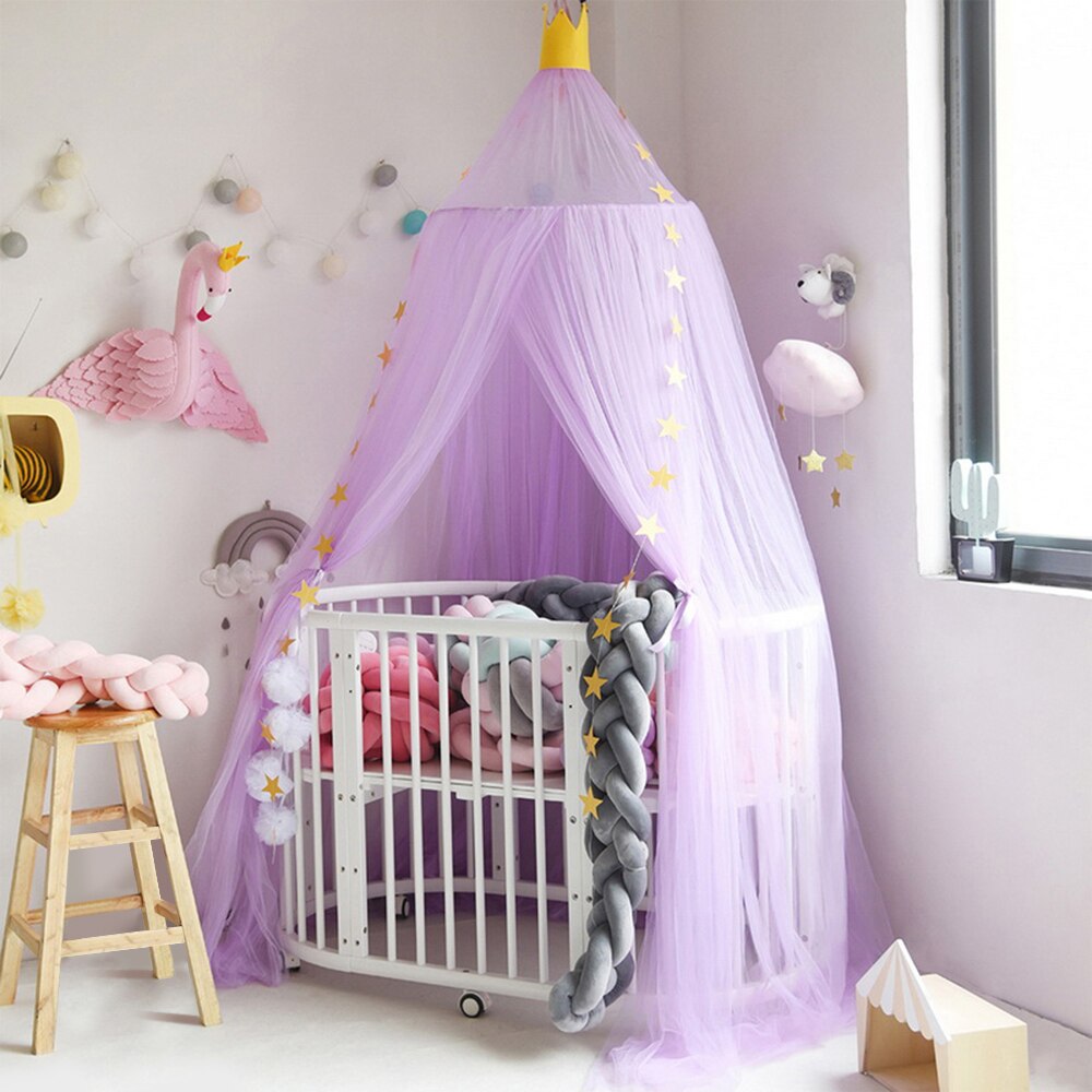 Urijk Lace Four Corner Student Canopy Bed Mosquito Net Four Open Dream Mosquito Net For Children Girls Hanging Round Baby Kids