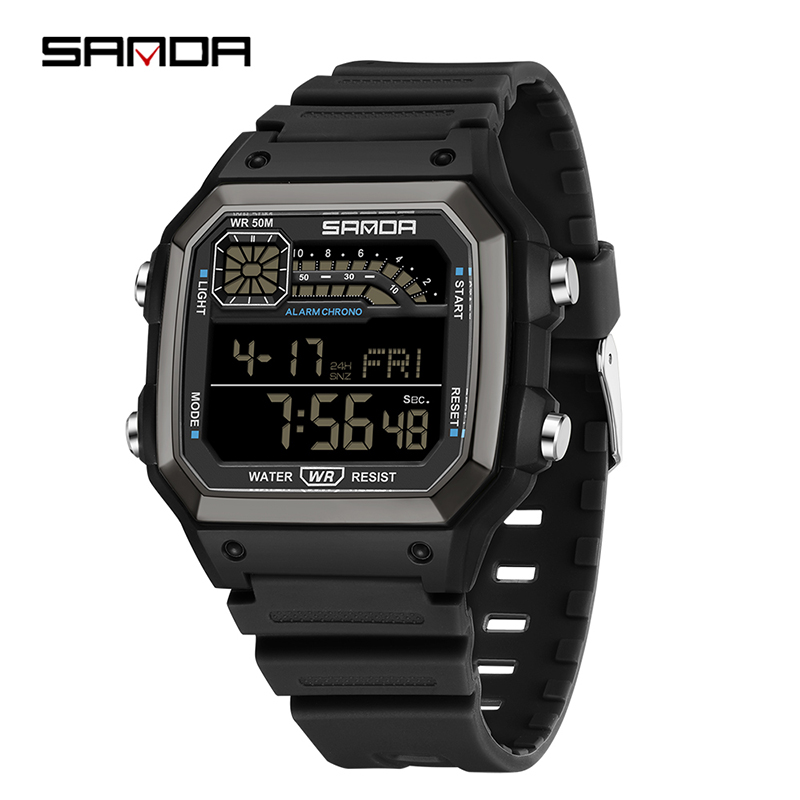 SANDA Outdoor Sport Elektronische Chronograph Uhr Männer Multifunktions Uhren Wecker Chrono Wasserdichte LED Digital armbanduhr: Brown