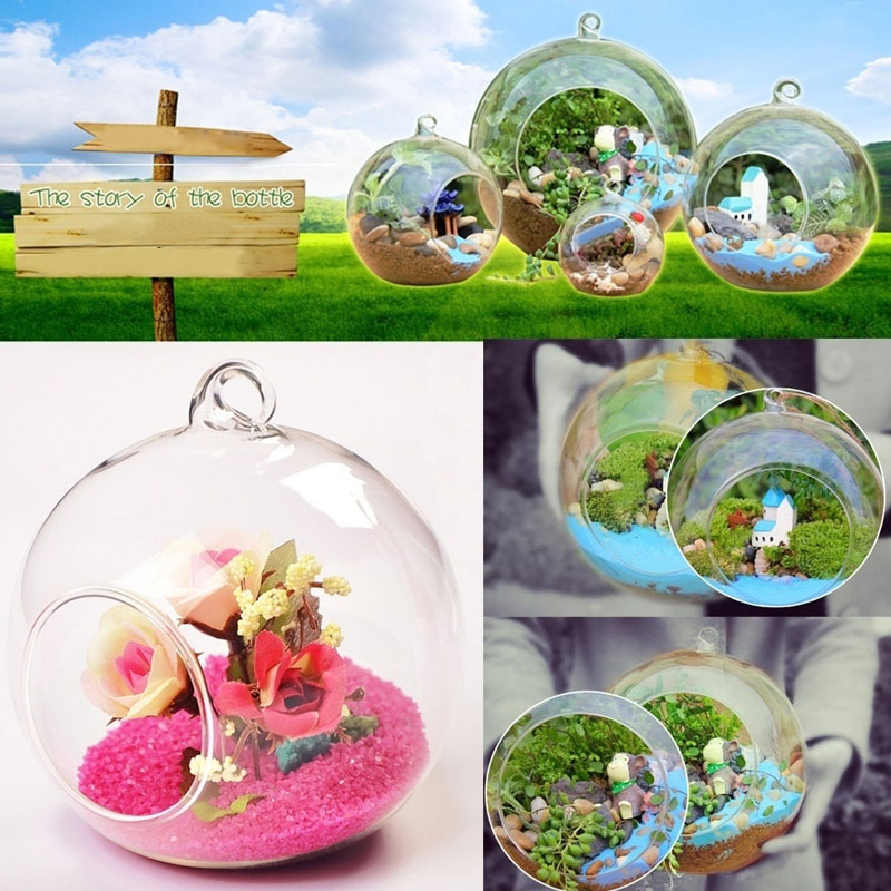 DIY Round Hanging Glass Vase Flower Pot Transparent Glass vase Hydroponic Container wedding Table Wall Garden Decoration