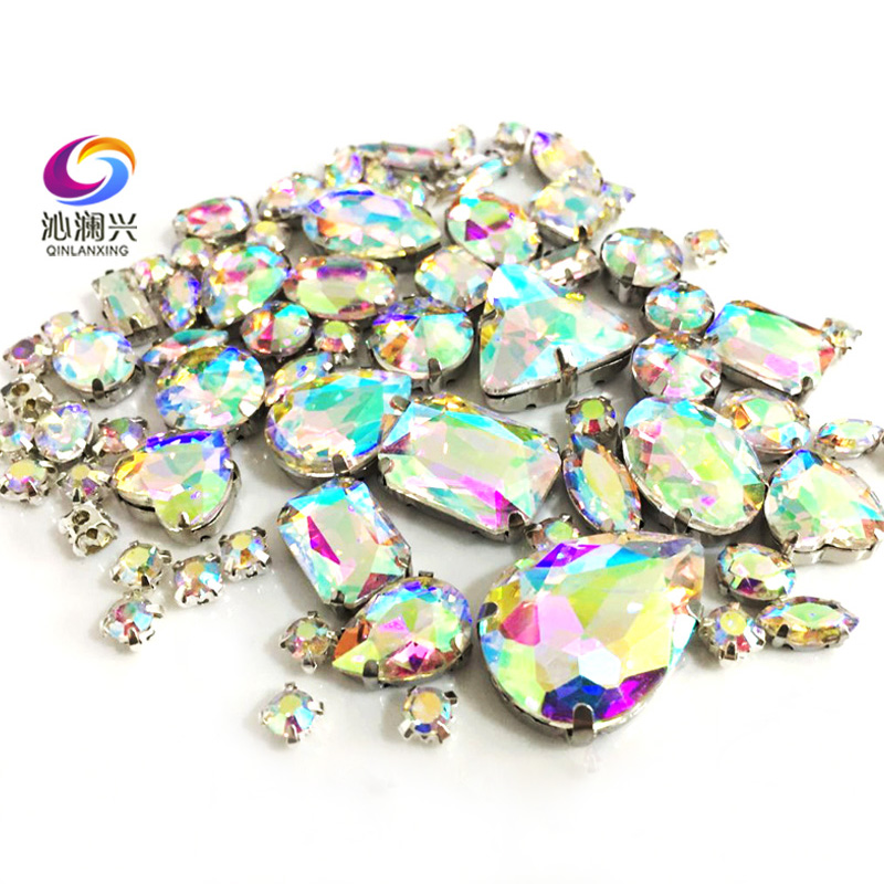 68 stk / pakke ab farve top-niveau glas krystal sy på sten, mix størrelse klo rhinestones diy / tøj tilbehør / bryllup dekoration