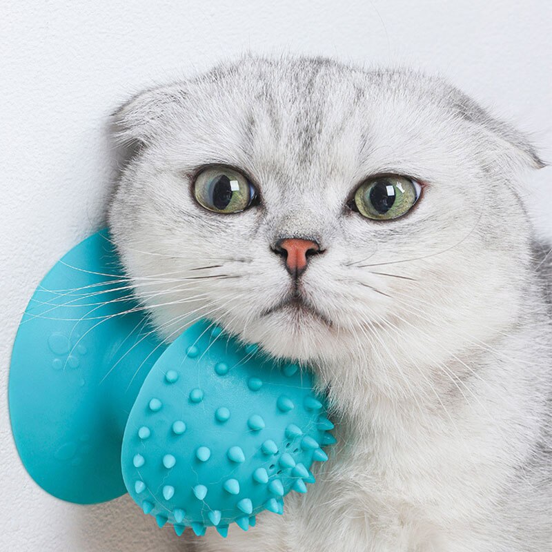 Pet Cat Comb Rubber with Suction Cup Cat Corner Brush Particles Massage Durable Kitten Self Groomer Trimming Catnip Pet Supplies