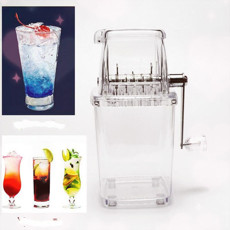 Transparent Manual Ice Crusher Hand Crank Operated Snow Cone Maker Machine 11x11x23cm Home Parties DIY Ice Cream Candy Frappe