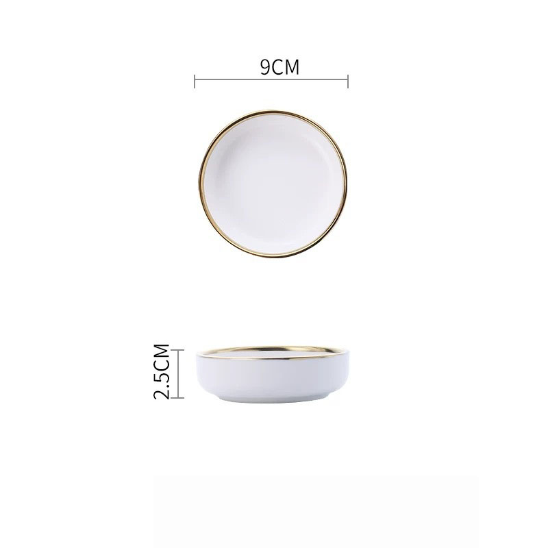 Assiette nordique en céramique à traçage doré mat, blanc et noir, bol à salade d&#39;œufs et de fruits, vaisselle de table, ensemble d&#39;assiettes en or: Dish-9x2.5cm3