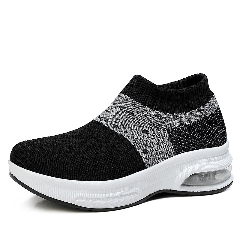 Female Air Cushion Swing Sneakers Non-slip Ladies Jogging Footwear Women High Top Socks Running Shoes Woman Breathable Sneakers: Black / 38