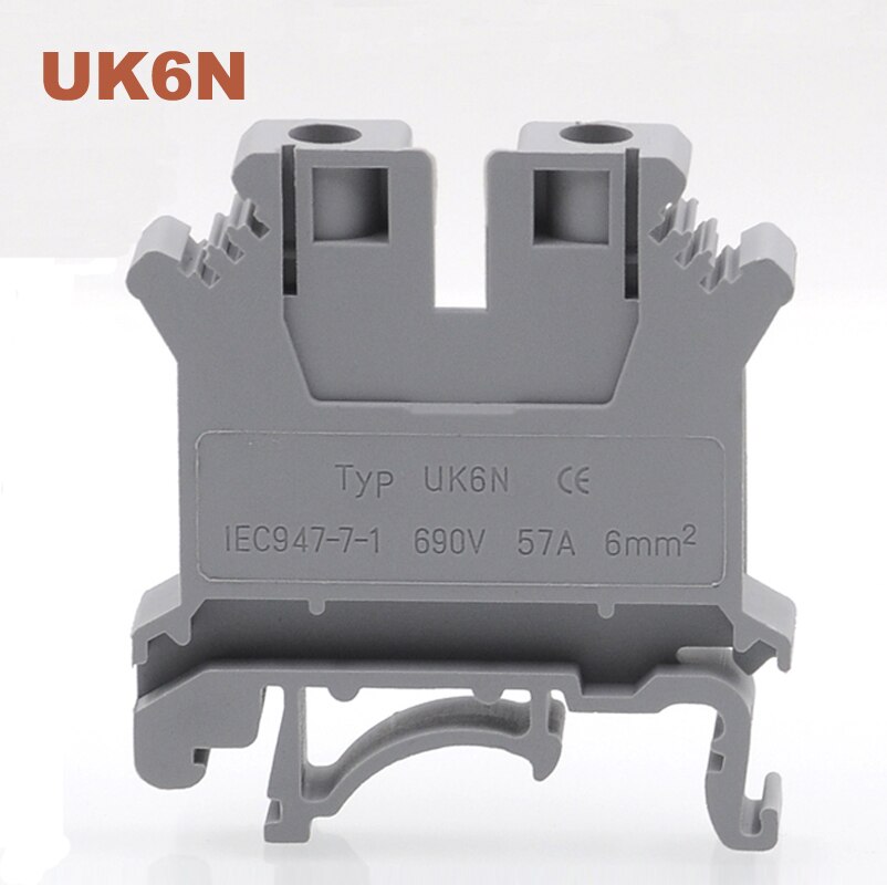 50Pcs Din Rail Universele Schroef Terminal Blokken UK-6N Morsettiera Elektrische Draad Terminals Blok Connector Messing Bornier 57A