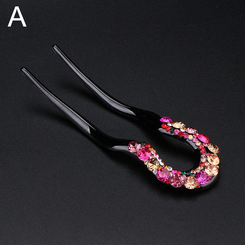 1Pc U-Vormige Pin Grip Haarspelden Retro Eenvoudige Klassieke Crystal Hair Sticks Haar Maker Haarspeld Accessoires: A