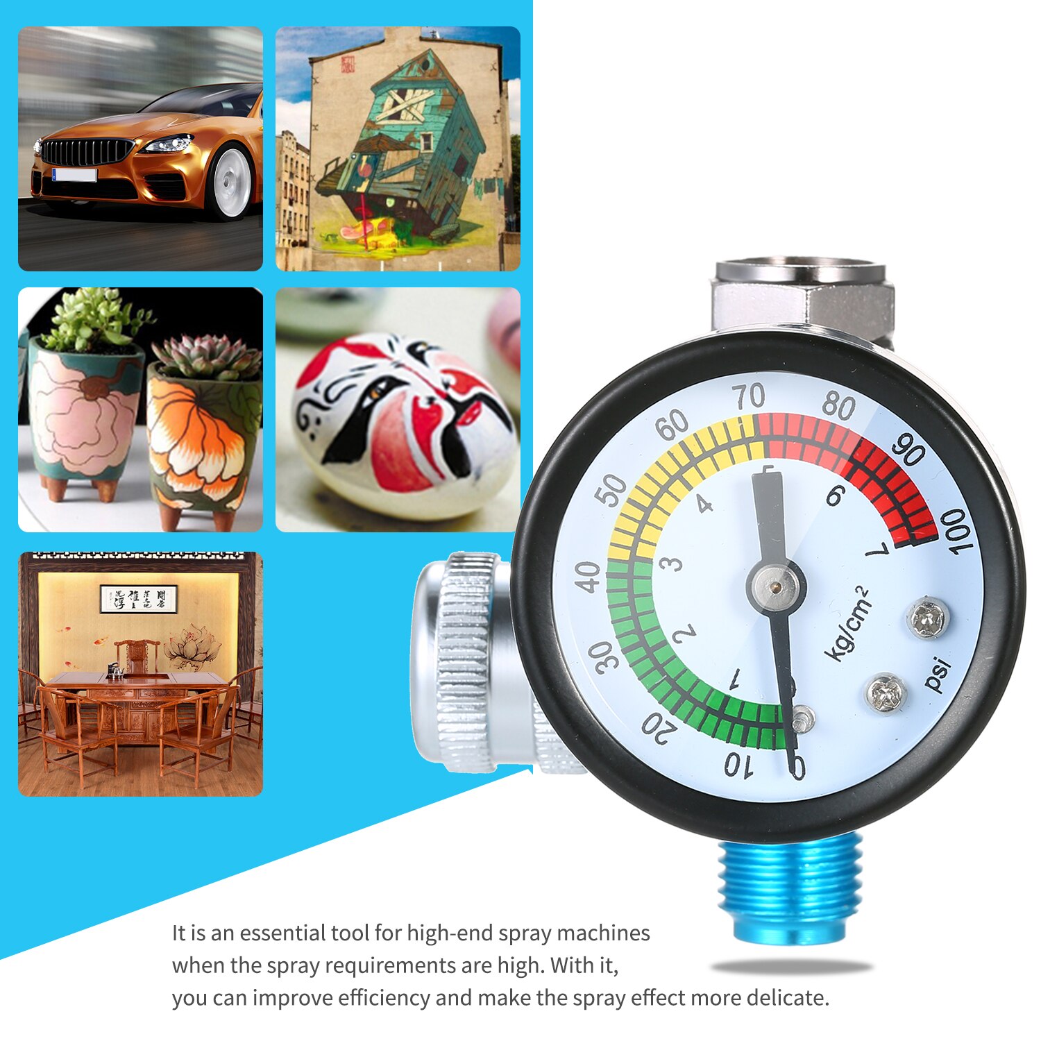 1/4 Inch 150PSI Mini Air Regulator Auto Pressure Regulator Valve Tool Tail Pressure Gauge with Nozzle For Spray Tool