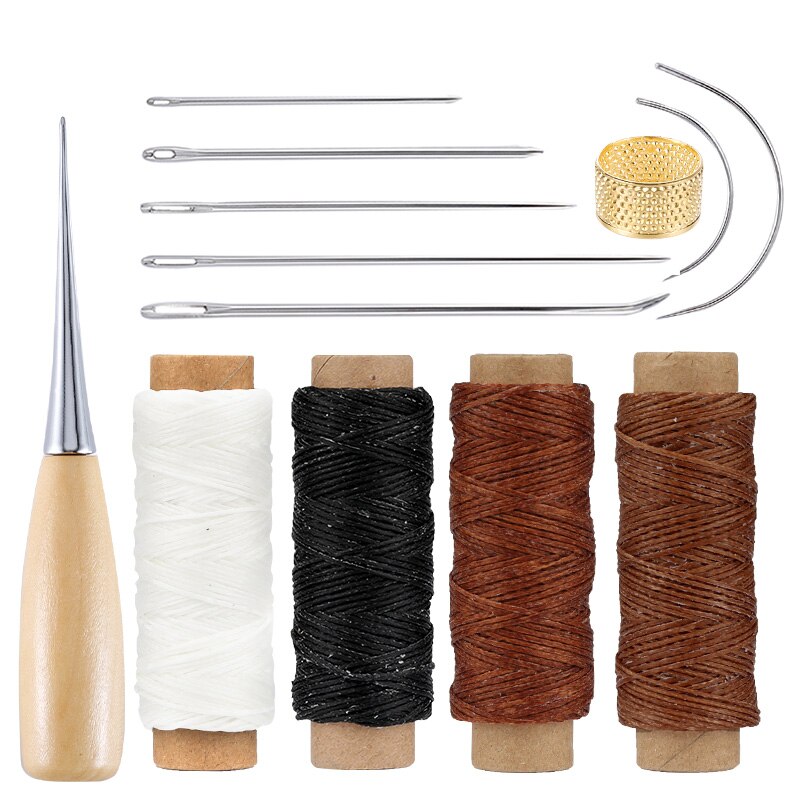 LMDZ-Kit de costura de cuero con hilo encerado, aguja para cuero, herramientas de trabajo, dedal, Zapatero, reparación de lona: Type 1