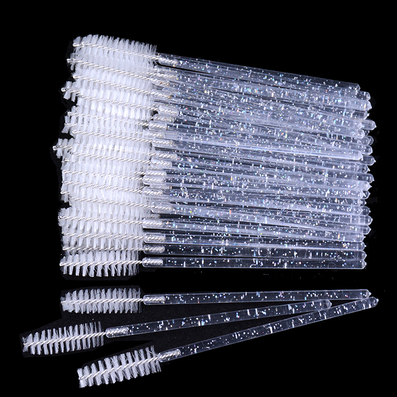 50Pcs/Bottle Disposable Eyelash Extension Mascara Wand Glitter Micro Lash Brushes Spoolie WithContainer Case
