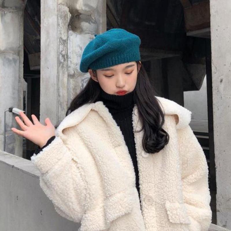 Ośmiokątny kapelusz żeńnarty beret kobiety jesień czapki zimowe robione na drutach dla kobiet dziania wełny duży rozmiar francuski kapelusz Gorras stałe