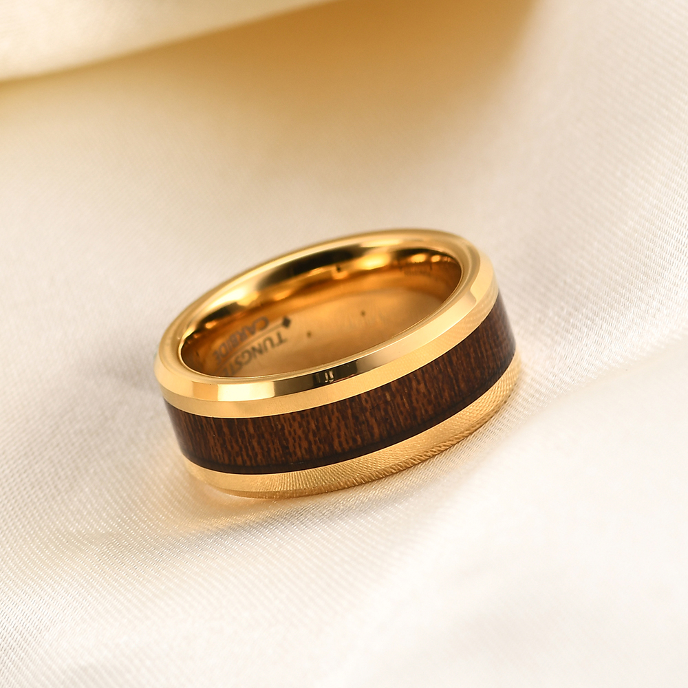 VQYSKO Anillo de boda de tungsteno y madera para personas mayores, caja marrón de 8MM, anillo de boda para hombre, anillo de madera, para hombre