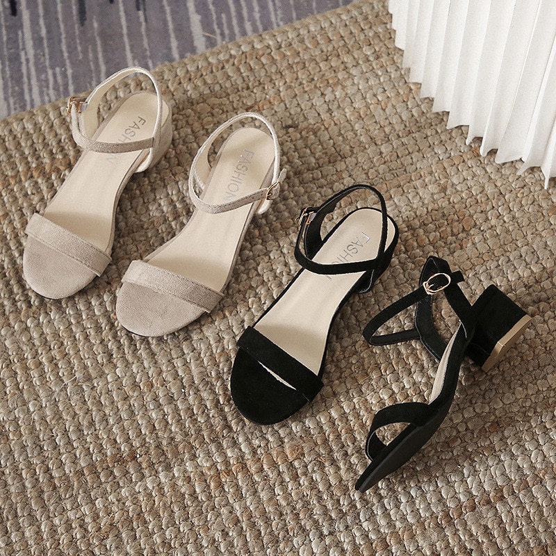Chaussures d'été à la pour femmes 34 36 38 39 , sandales Mujer à talon carré et bout ouvert