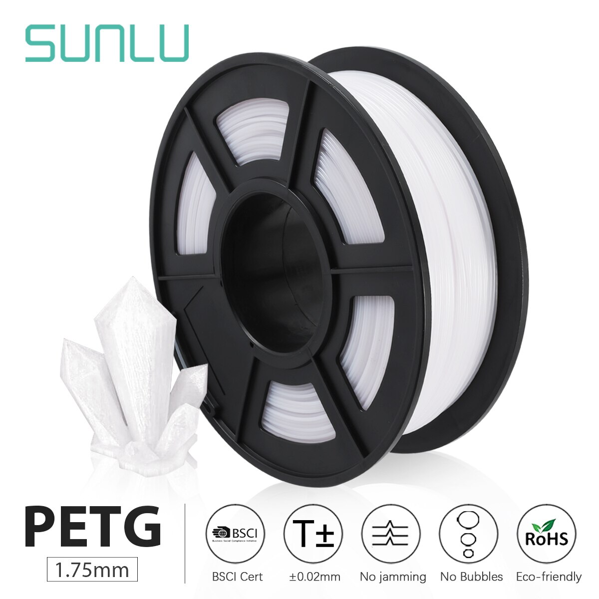 SUNLU 3D Impressora PETG Filamento 1.75 milímetros de presente Branca принтера пластик для 3d impressão DIY vender com expedição rápida: PETG-WT-1KG