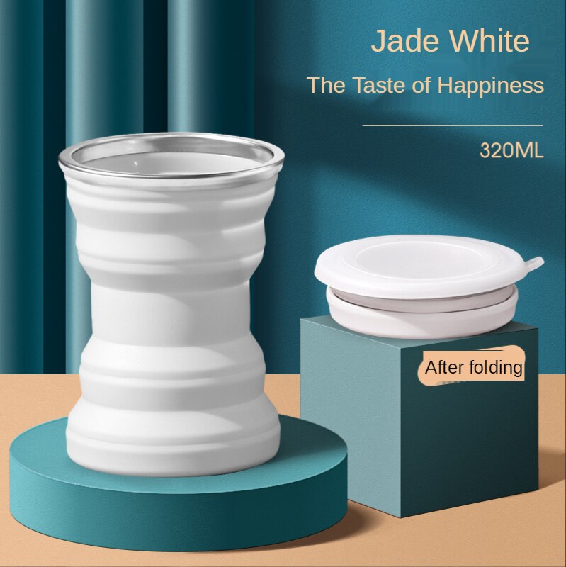 Siliconen Vouwen Cup Voor Zakelijke Reizen Reizen Draagbare Creatieve Mini Telescopische Cup Met Deksel Outdoor Reizen Mond Wassen Cup: Jade White