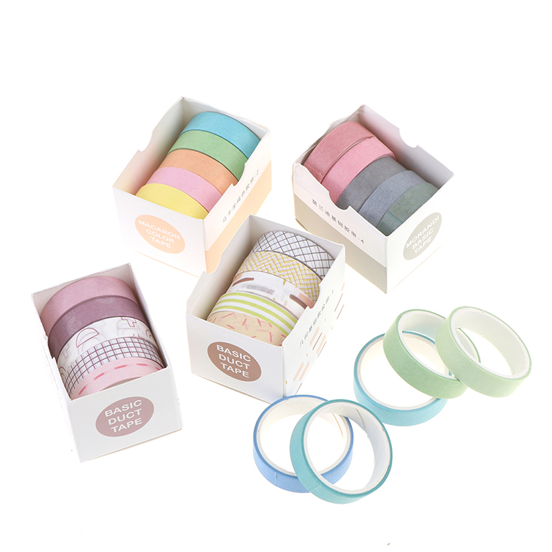 5Rolls/box Solid Color Tape Set Decorative Tape Cute Scrapbooking Adhesive Tape