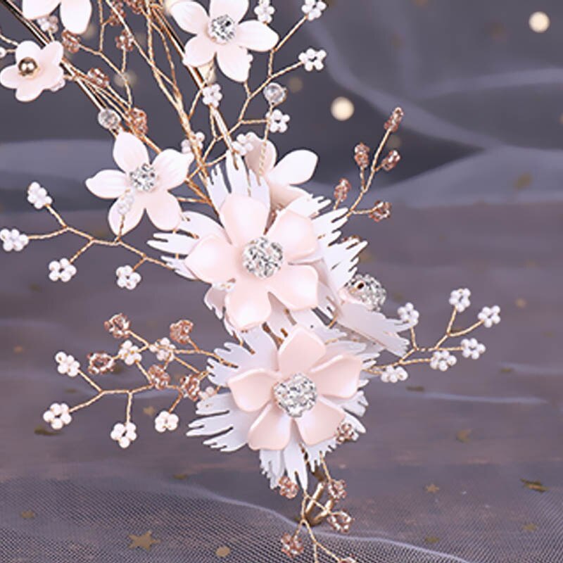 Bridal Wedding Headwear Set Exquisite Bright Crystal Beads Hairband Headband Long Tassels Flower Earrings Women Tiaras