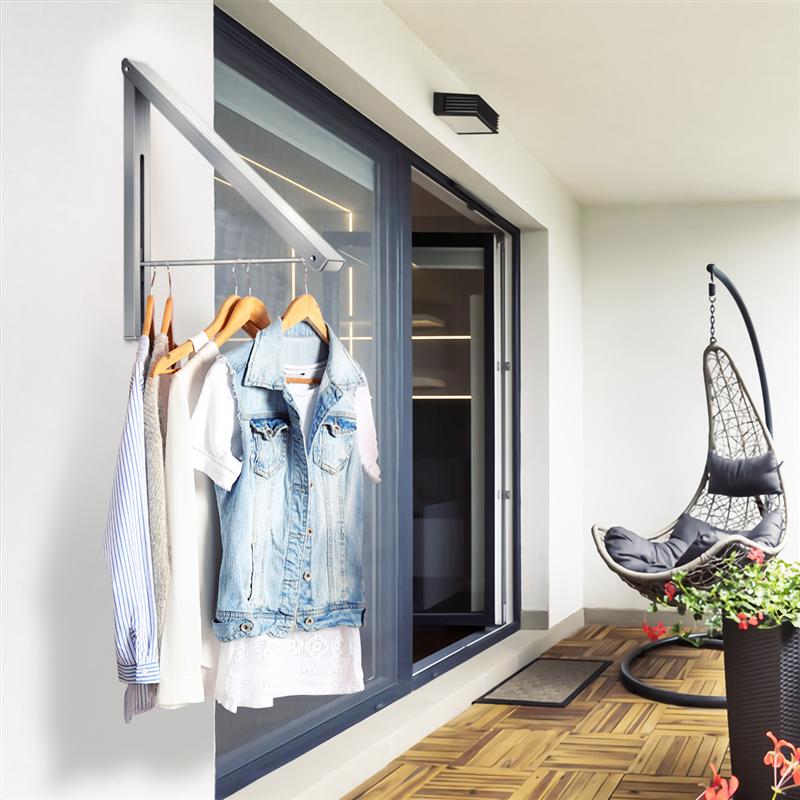 Soporte de pared de aluminio para colgar ropa, colgador de ropa ajustable para organización de lavandería, estante de almacenamiento para armario, colgador de ropa plegable