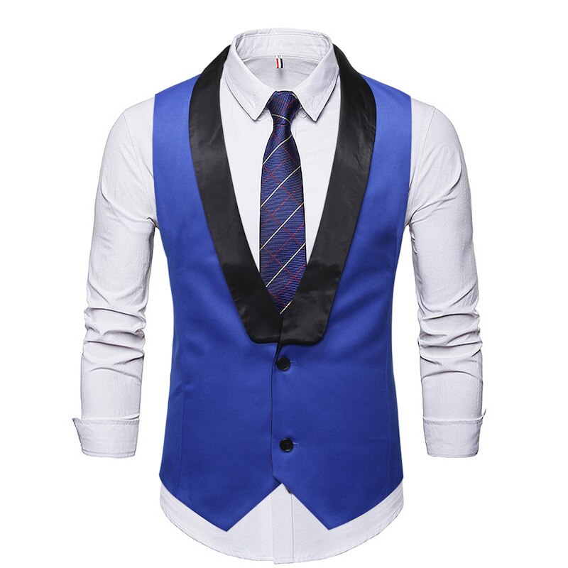 Herre hvid sjalkrave jakkesæt vest chaleco hombre mærke slim fit bryllup vest vest veste til mænd business formel kjole: Blå / Xxl